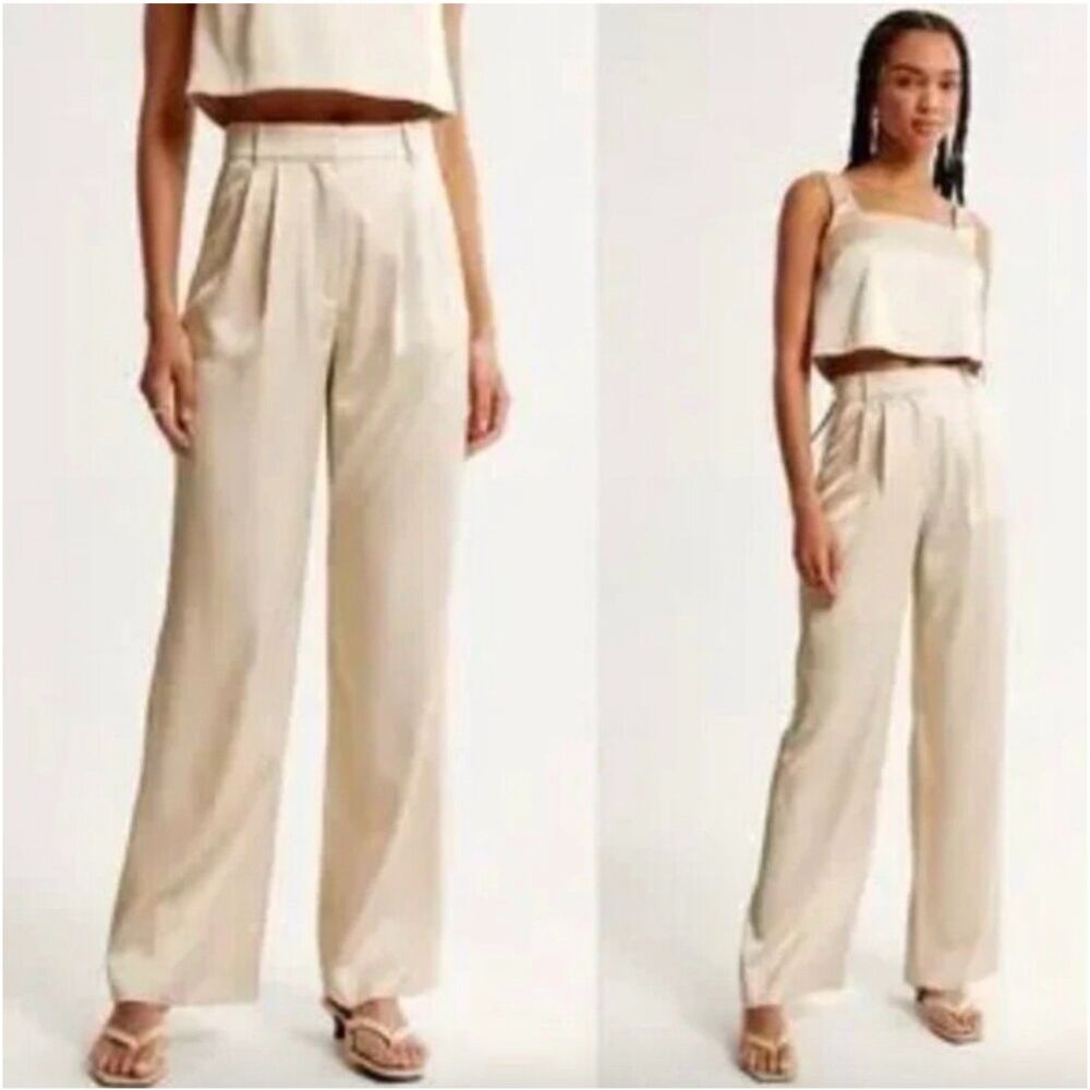 Women's Abercrombie & Fitch Satin Wide Leg Pants in Champagne Size 29 NWT